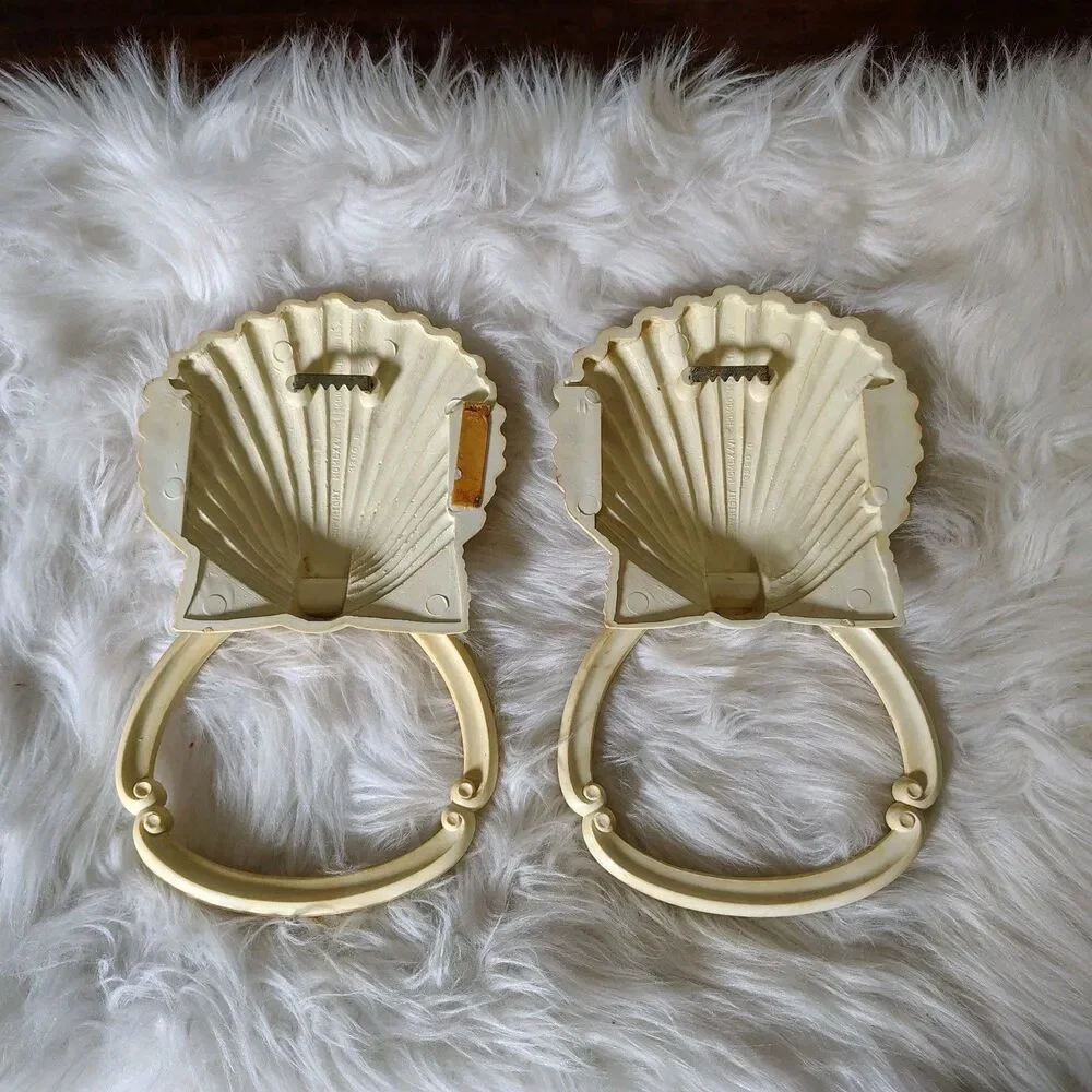 Vintage Homco Seashell Wall Mounted Towel Holders Nautical Bathroom Decor
